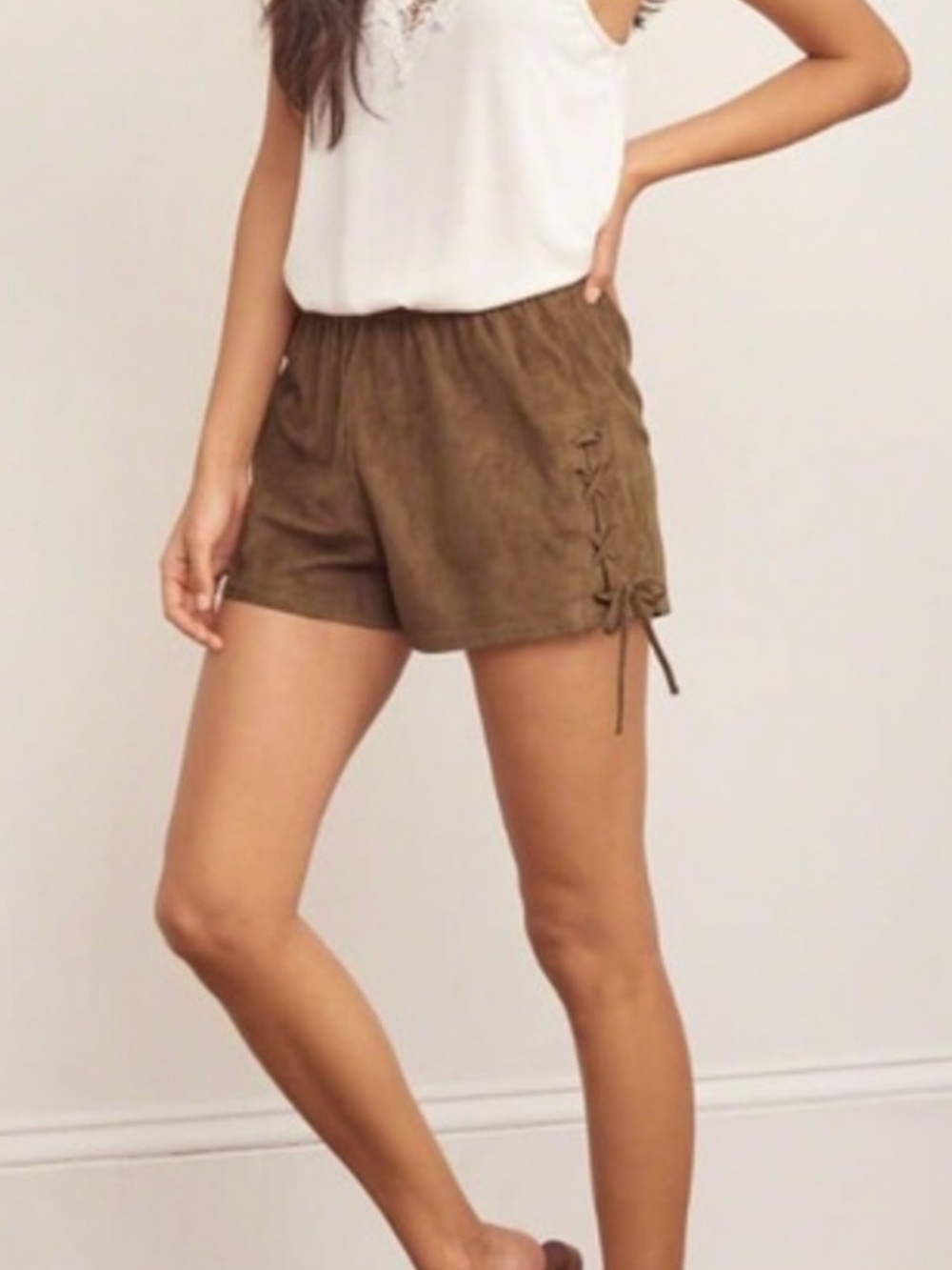 Abercrombie & Fitch Brown Boho Lace Up Faux Suede Shorts- Small